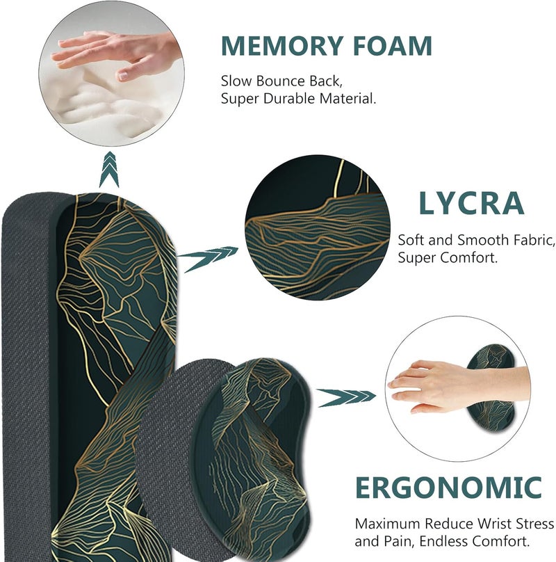 AIMSA Keyboard & Mouse Pad Set, Extended Desk Mat + Ergonomic Mouse & Keyboard Wrist Rest Support, 35x15.7in Abstract Gold Sun Mountain - Image 4